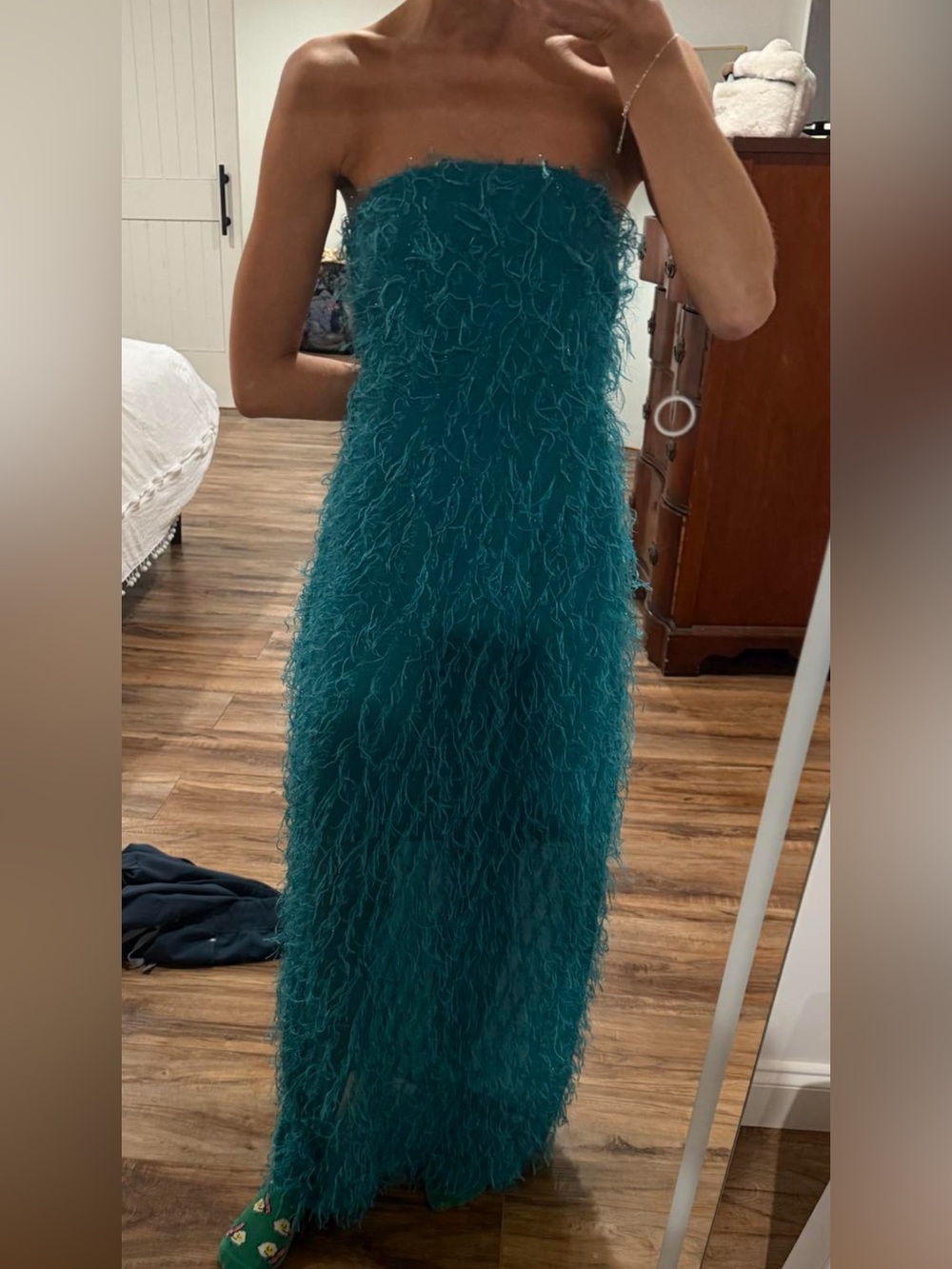 ASOS DESIGN fluffy, bandeau midi/maxi dress in bright teal - Picture 7 of 7